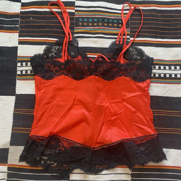 Vintage Formfit Rogers Red/Black Nylon Lace Camisole Lingerie Top. 34/S. USA. - Picture 6 of 12